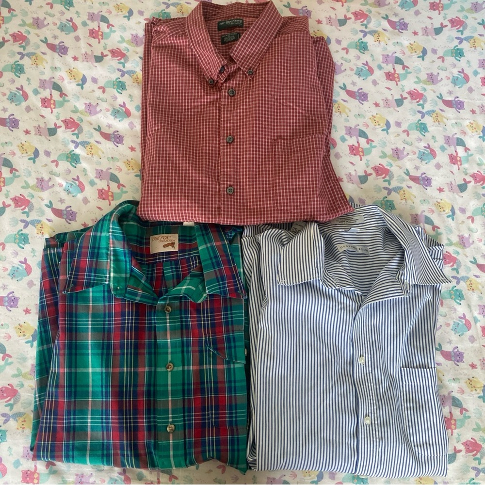 Lot Of 3 Mens Long Sleeve Buttons Up Shirts XL Dockers The Fox Geoffrey Beene